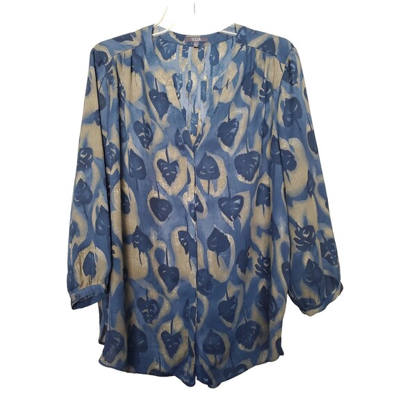 NYDJ Leaf Print Pleated Back Button-Up Tunic Size Large - Picture 1 of 5